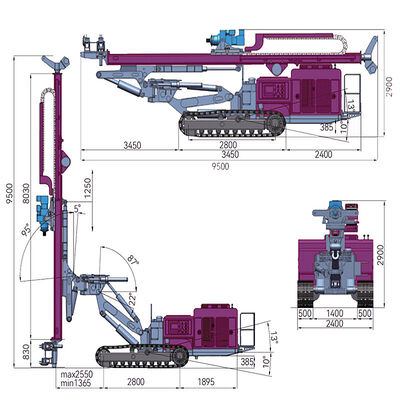 360° draaibare DTH-boormachine met maximaal 150 m boordiepte en hydraulische besturing voor harde rotsontploffingsgaten